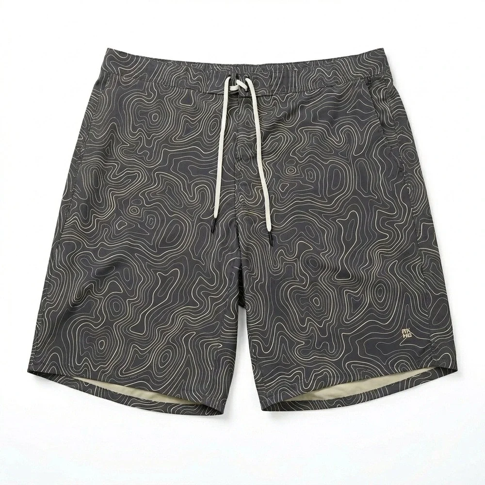 Duluth Trading Alaskan Hardgear Men 40 Shorts Topo Map Print Swim Trunks Stretch